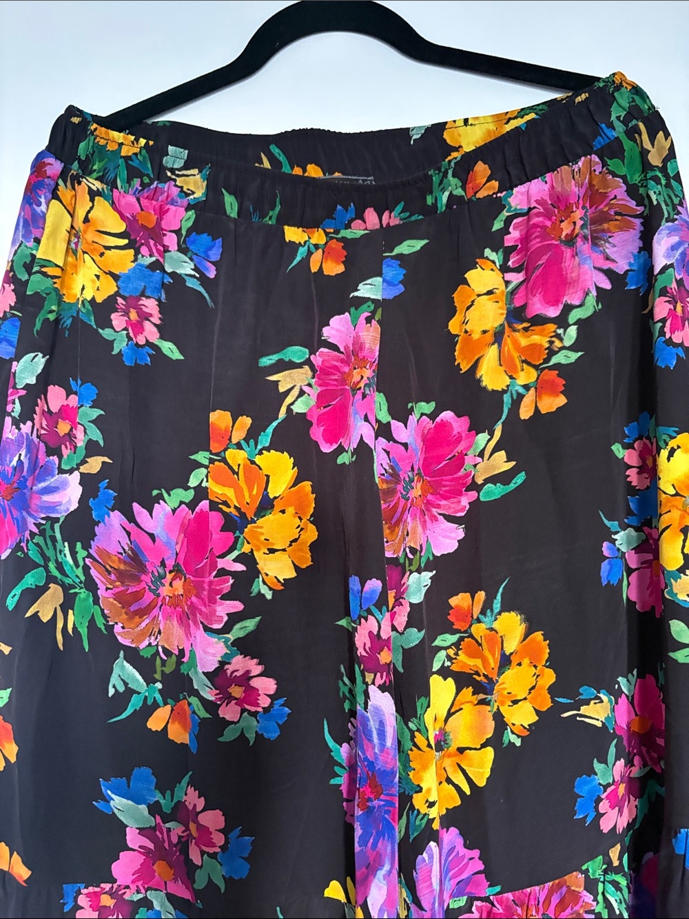 JW 2 Piece Jade Silk Floral Short-Sleeved Top & Matching Wide Legged pants L - Picture 5 of 9